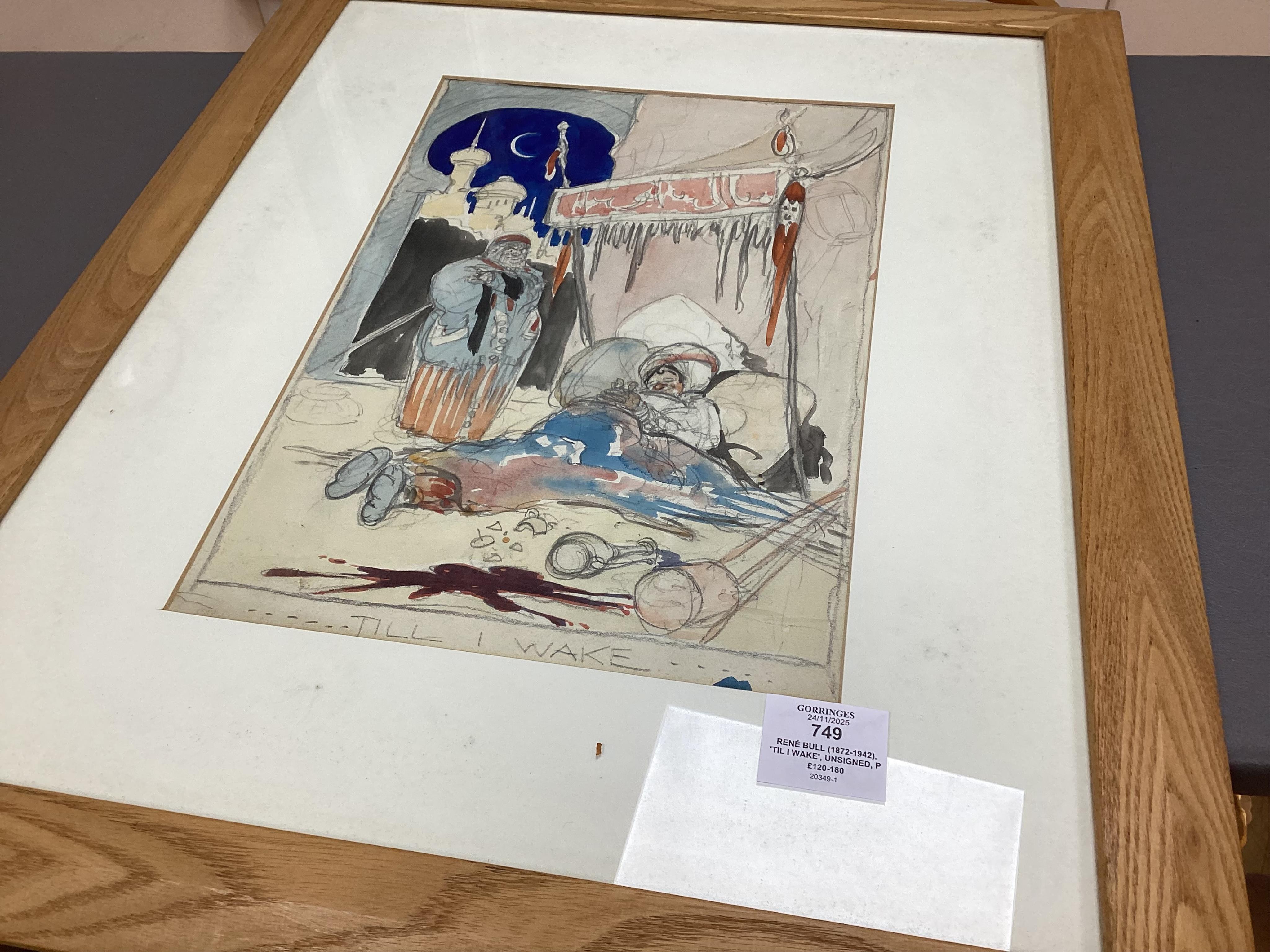 René Bull (1872-1942), 'Til I Wake', unsigned, pencil and watercolour illustration, 35 x 24cm